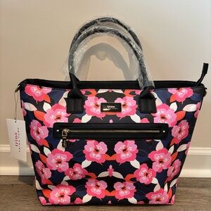 Trina Turk Vibrant Pink and Black Floral Tote Bag Large NWT